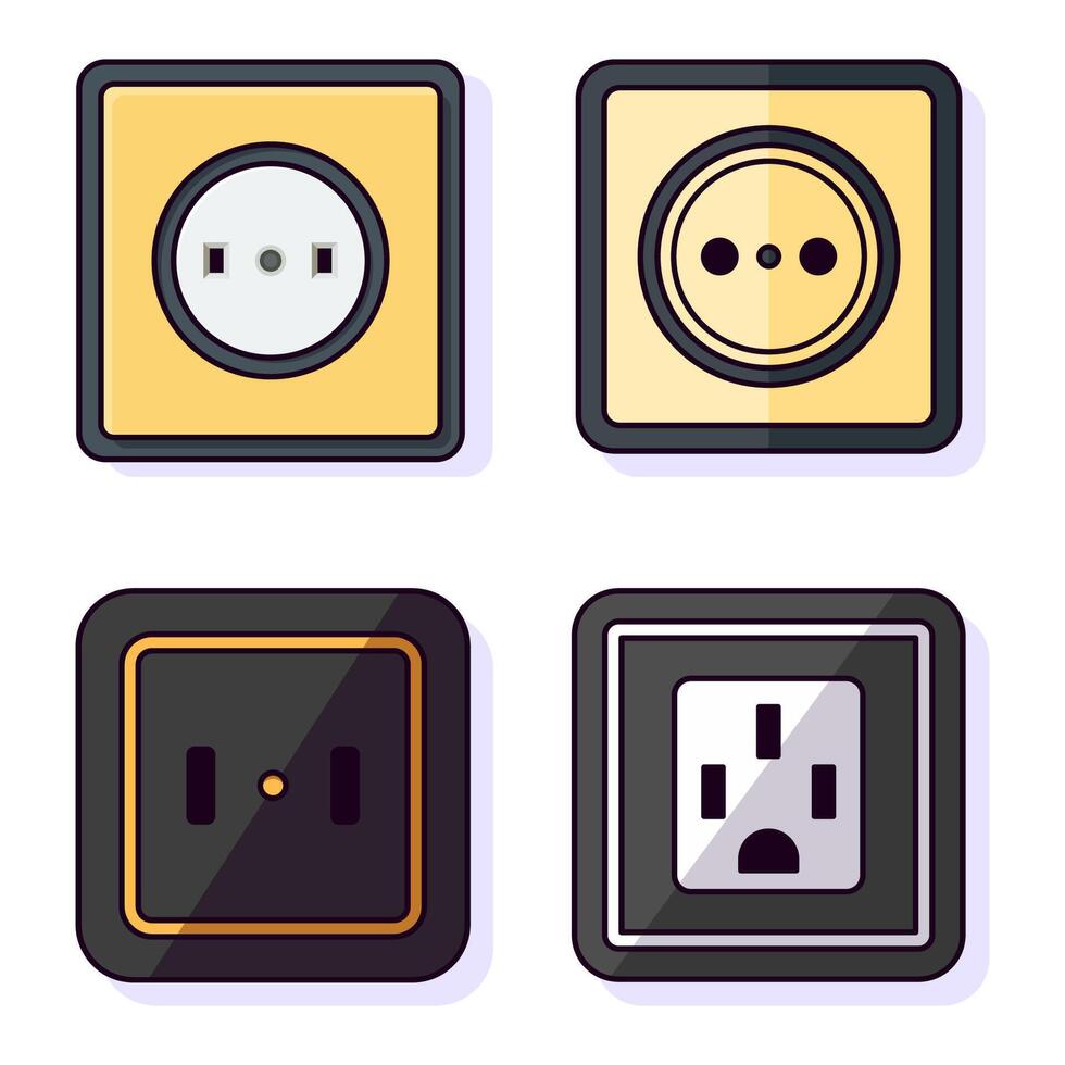 Socket Flat Illustrations Collection. Perfect for different cards, textile, web sites, apps vector