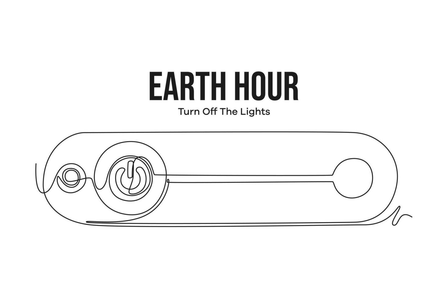 Continuous one line drawing earth hour day concept. Doodle vector illustration.