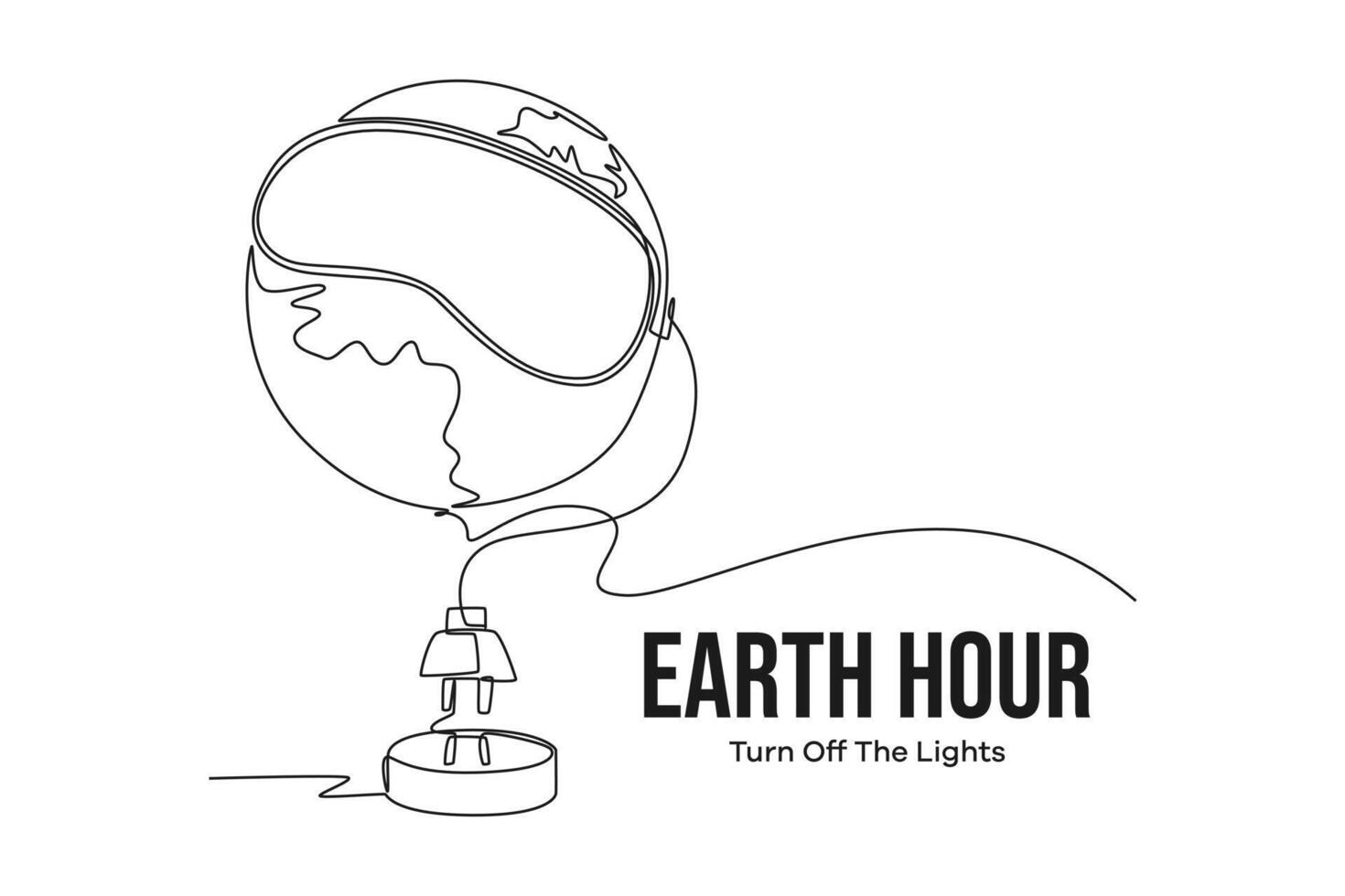 Continuous one line drawing earth hour day concept. Doodle vector illustration.