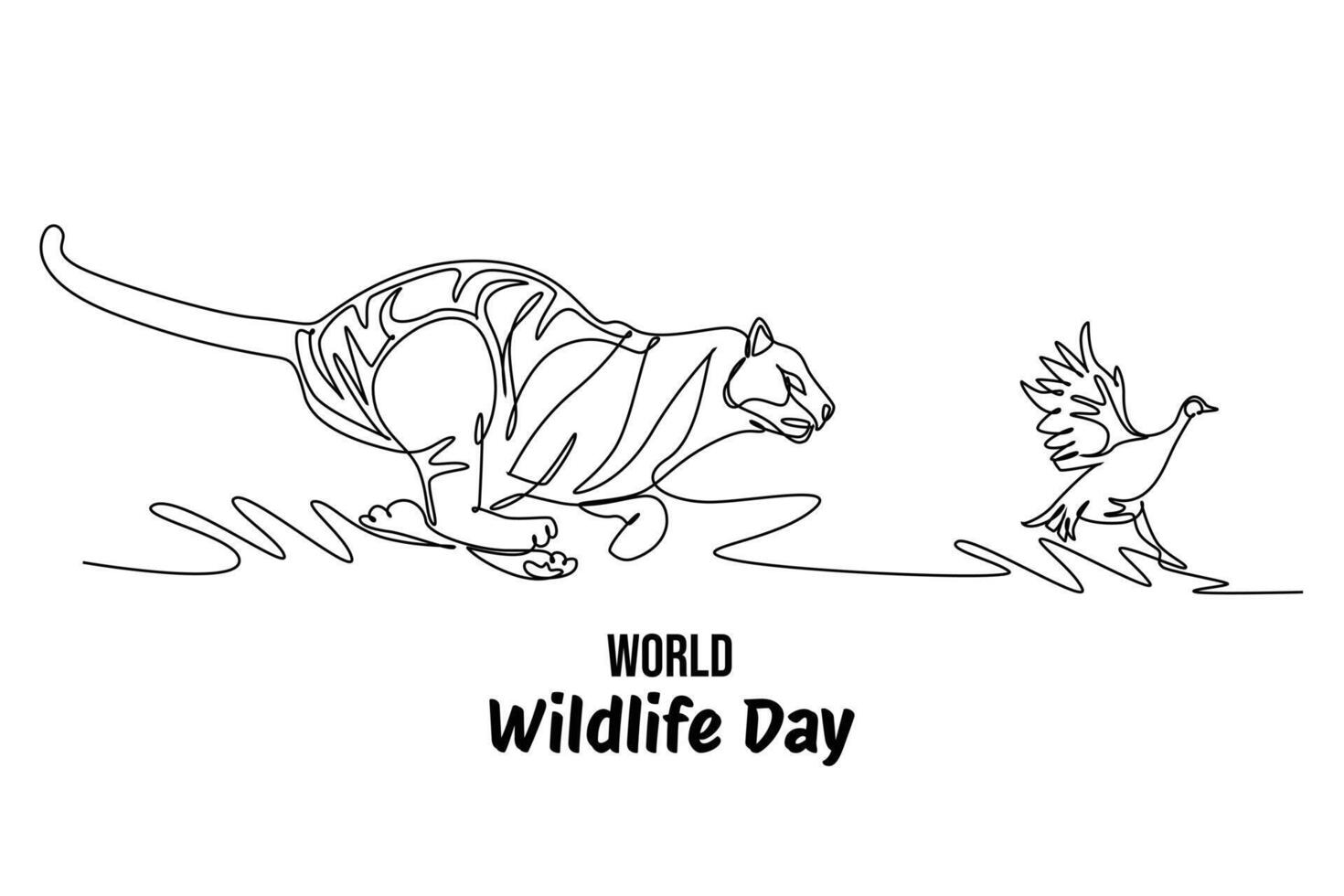 Continuous one line drawing world wildlife day concept. Doodle vector illustration.