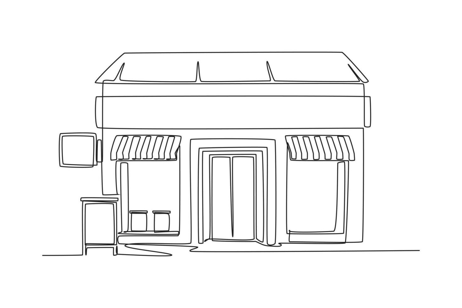 uno continuo línea dibujo de cafetería, café tienda o café concepto. garabatear vector ilustración en sencillo lineal estilo.
