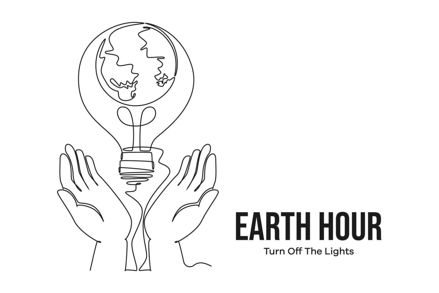 Continuous one line drawing earth hour day concept. Doodle vector illustration.