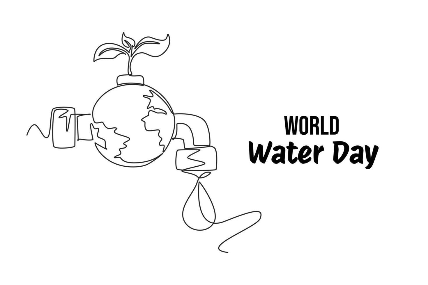 One continuous line drawing of world water day concept. Doodle vector illustration in simple linear style.