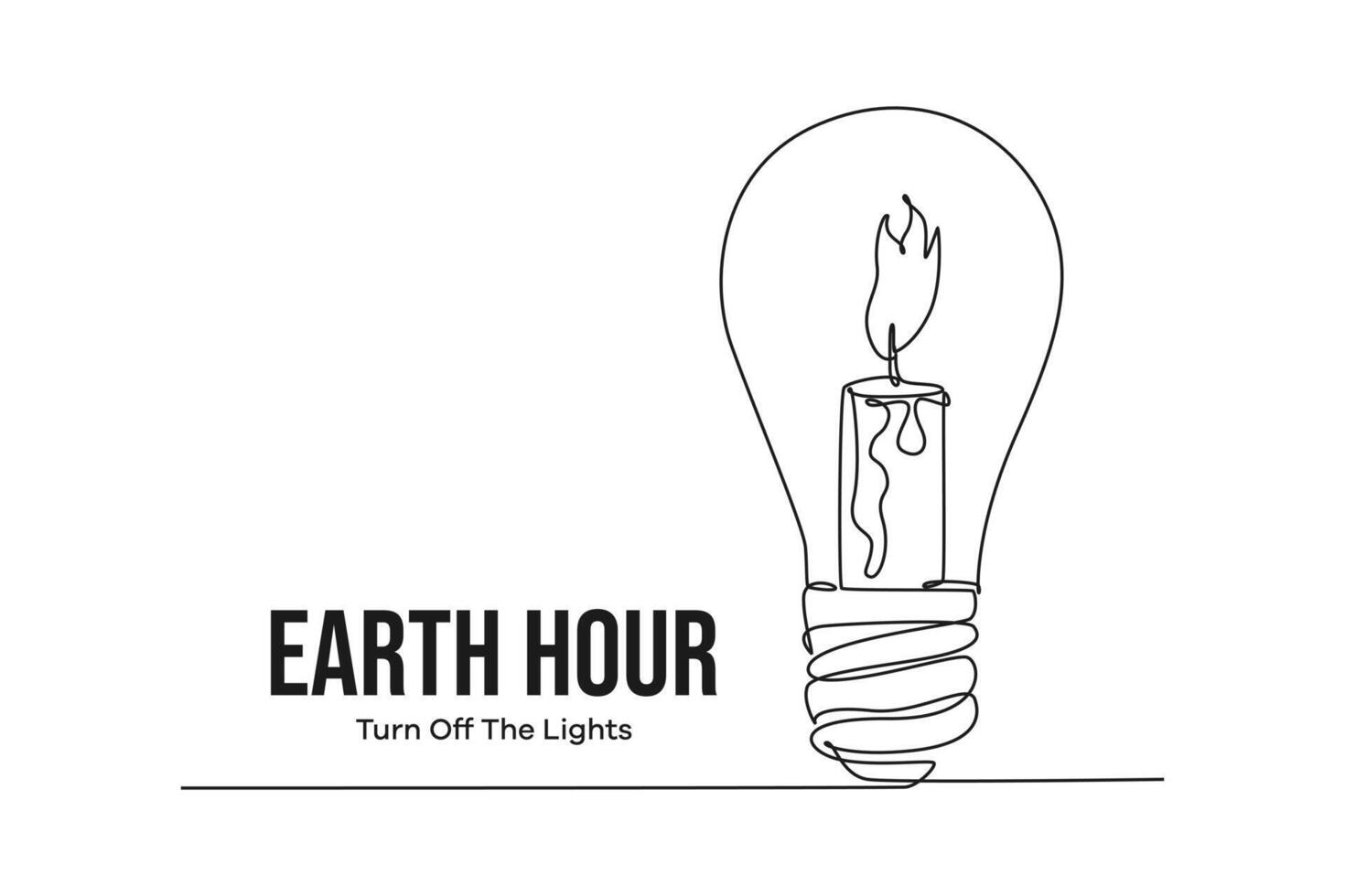 Continuous one line drawing earth hour day concept. Doodle vector illustration.