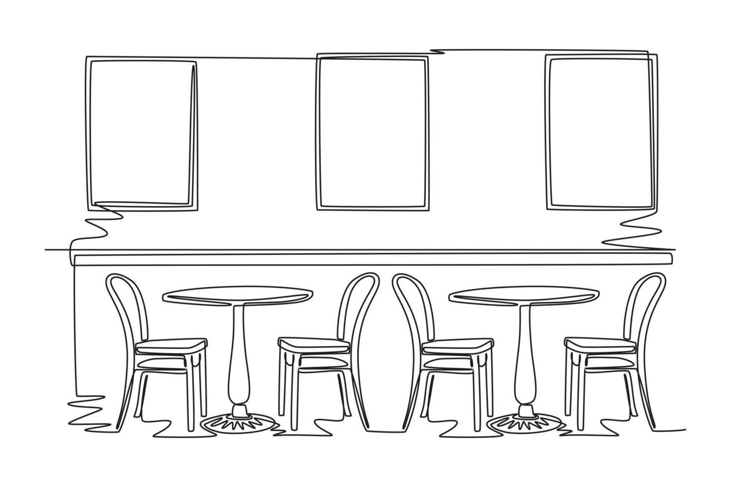 One continuous line drawing of Coffeehouse, coffee shop or cafe concept. Doodle vector illustration in simple linear style.