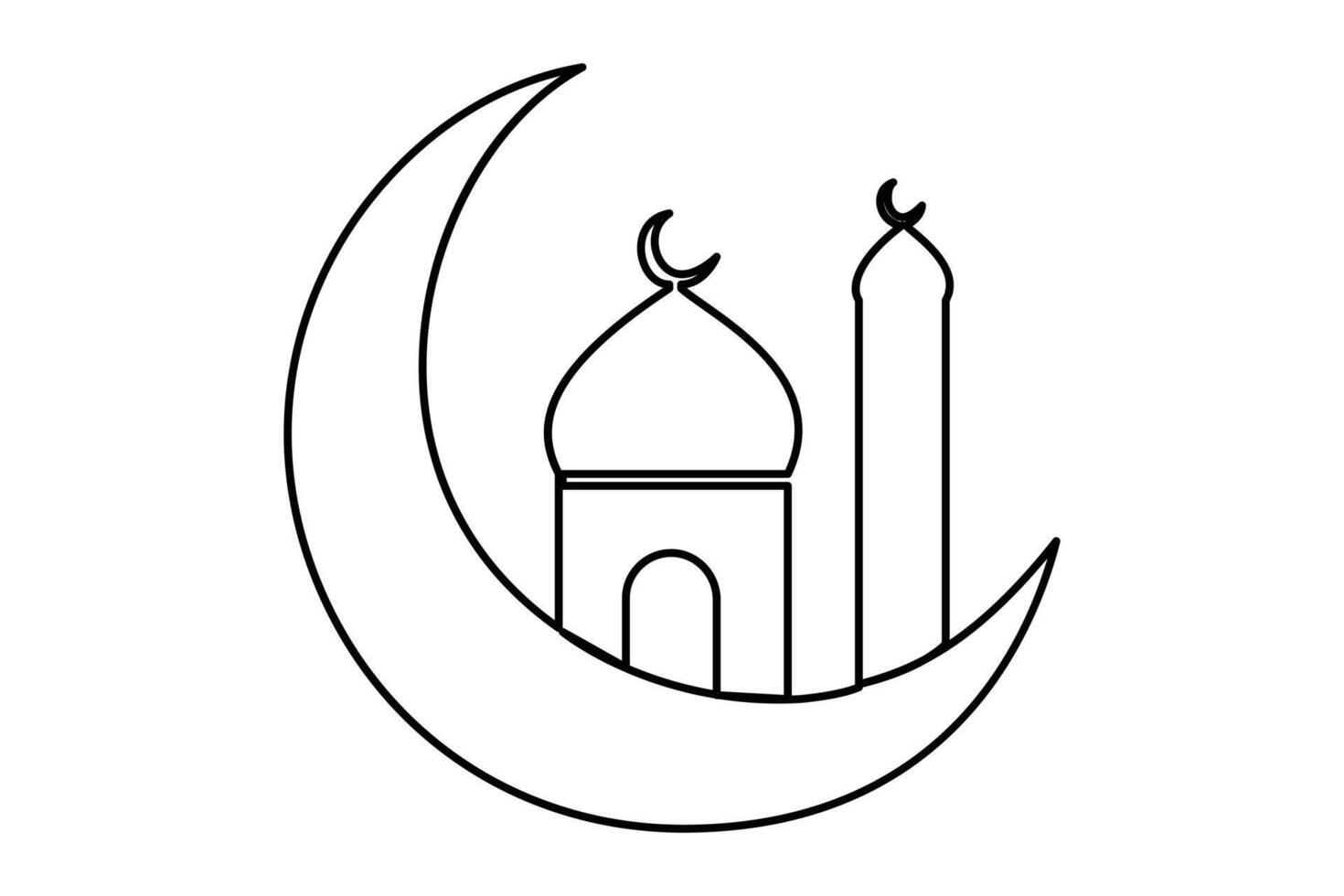 Continuous one line Ramadan symbol. mosque, Eid Mubarak, Eid Fitr vector line concept outline vector art illustration