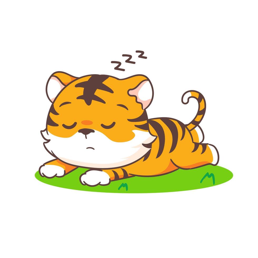 Cute little tiger sleeping cartoon character. Adorable animal concept design. Vector art illustration