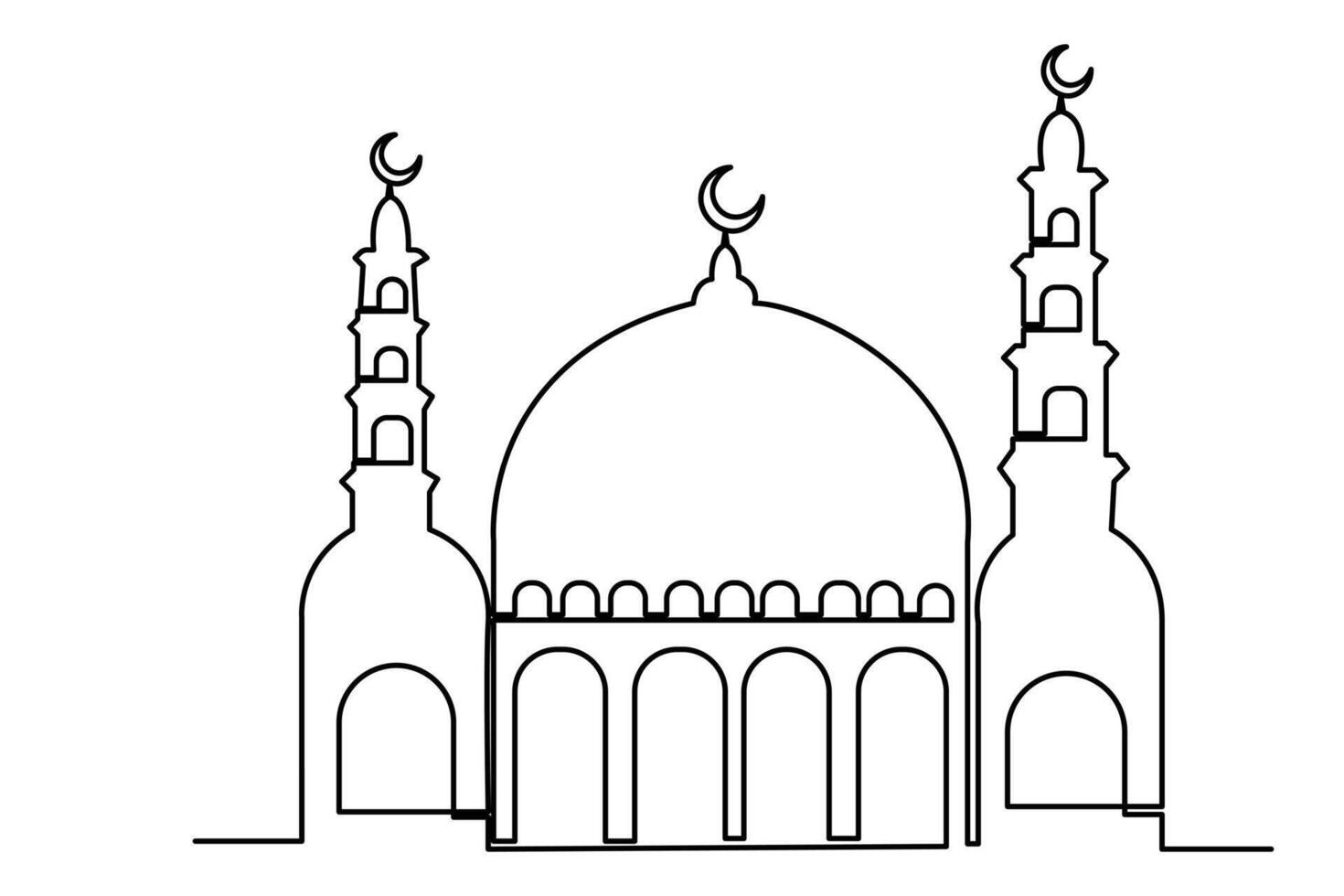 Continuous one line Ramadan symbol. mosque, Eid Mubarak, Eid Fitr vector line concept outline vector art illustration