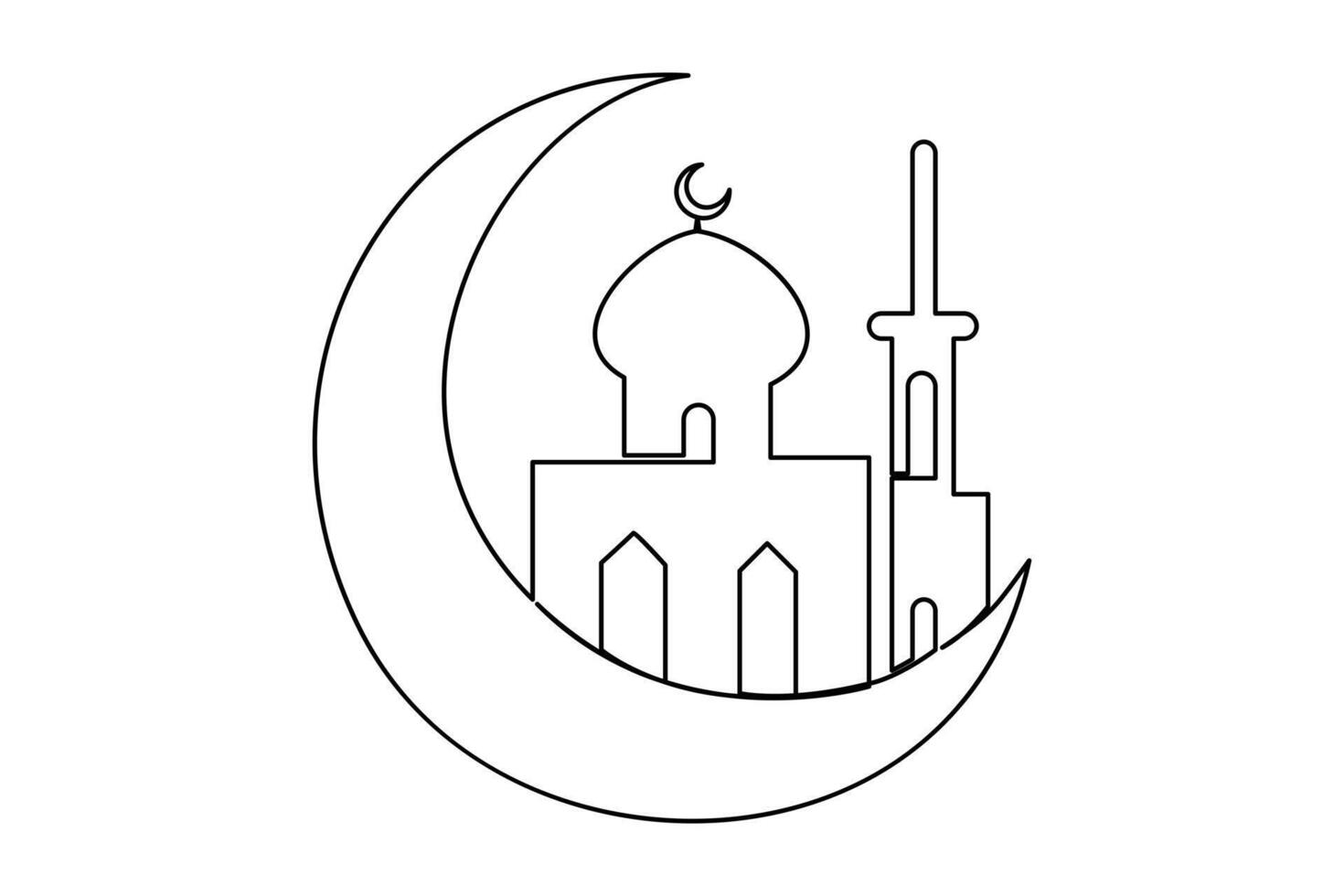 Continuous one line Ramadan symbol. mosque, Eid Mubarak, Eid Fitr vector line concept outline vector art illustration