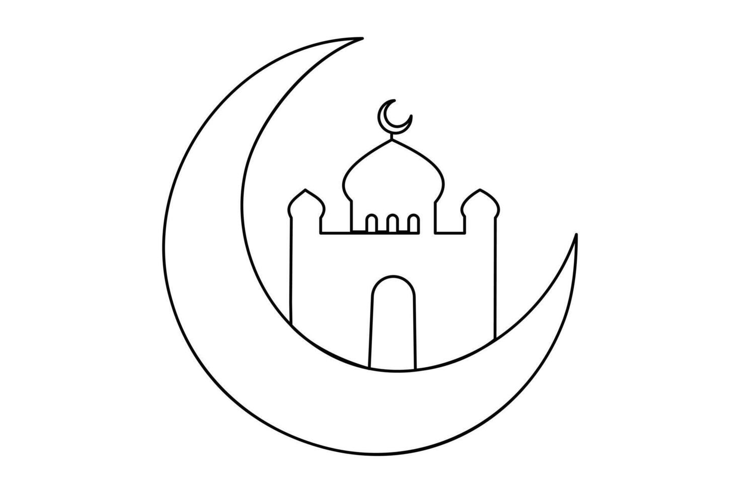 Continuous one line Ramadan symbol. mosque, Eid Mubarak, Eid Fitr vector line concept outline vector art illustration