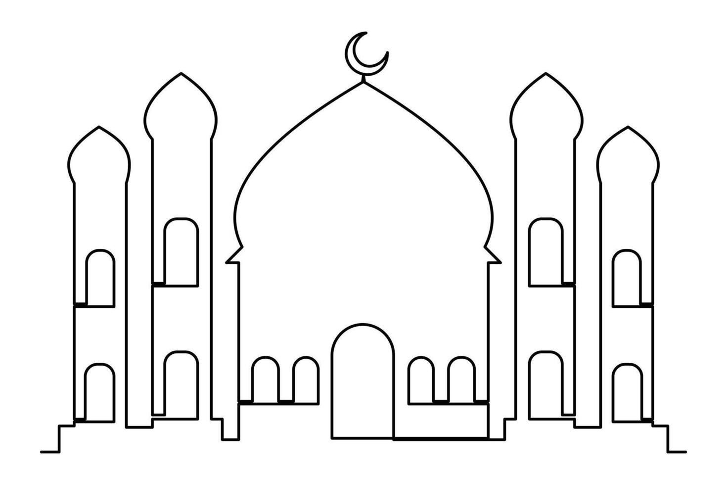 Continuous one line Ramadan symbol. mosque, Eid Mubarak, Eid Fitr vector line concept outline vector art illustration