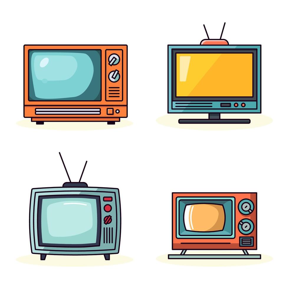 televisión conjunto plano ilustraciones recopilación. Perfecto para diferente tarjetas, textil, web sitios, aplicaciones vector