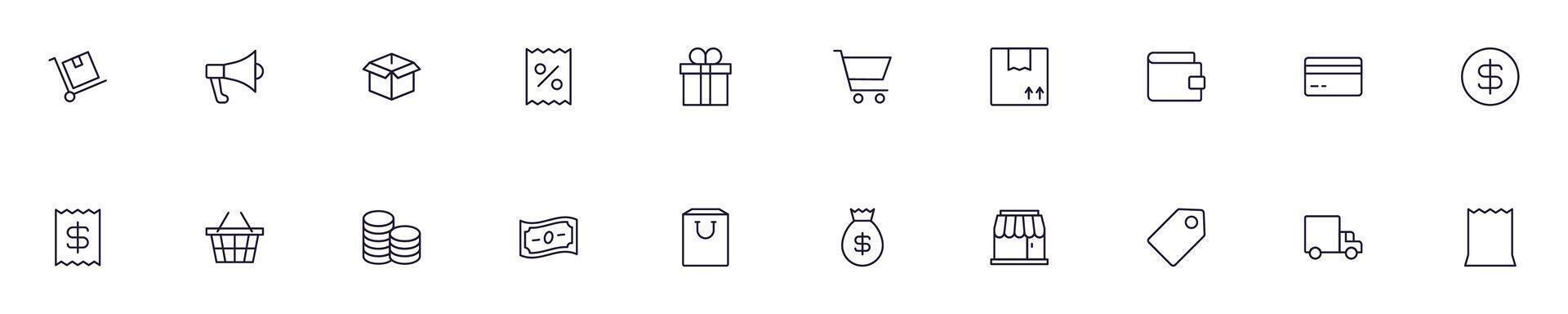 Shopping vector pictogram collection. Simple linear illustration that can be used as a design element for apps and websites