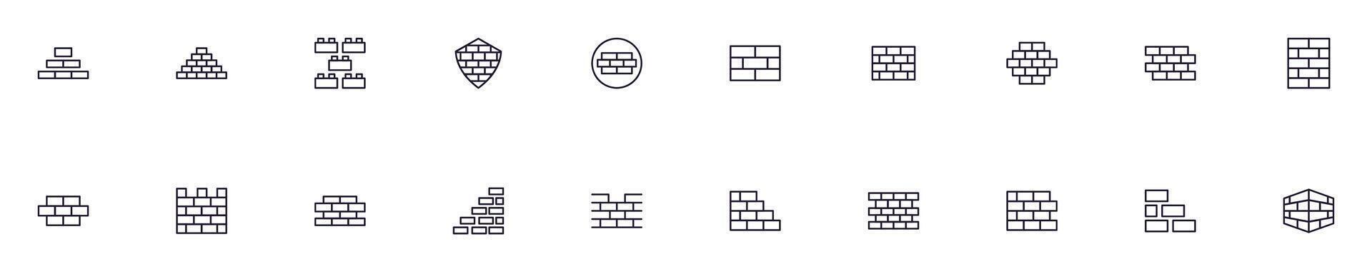 Brick wall vector outline icons drawn with black thin line. Editable stroke. Simple linear illustration that can be used as a design element for apps and websites