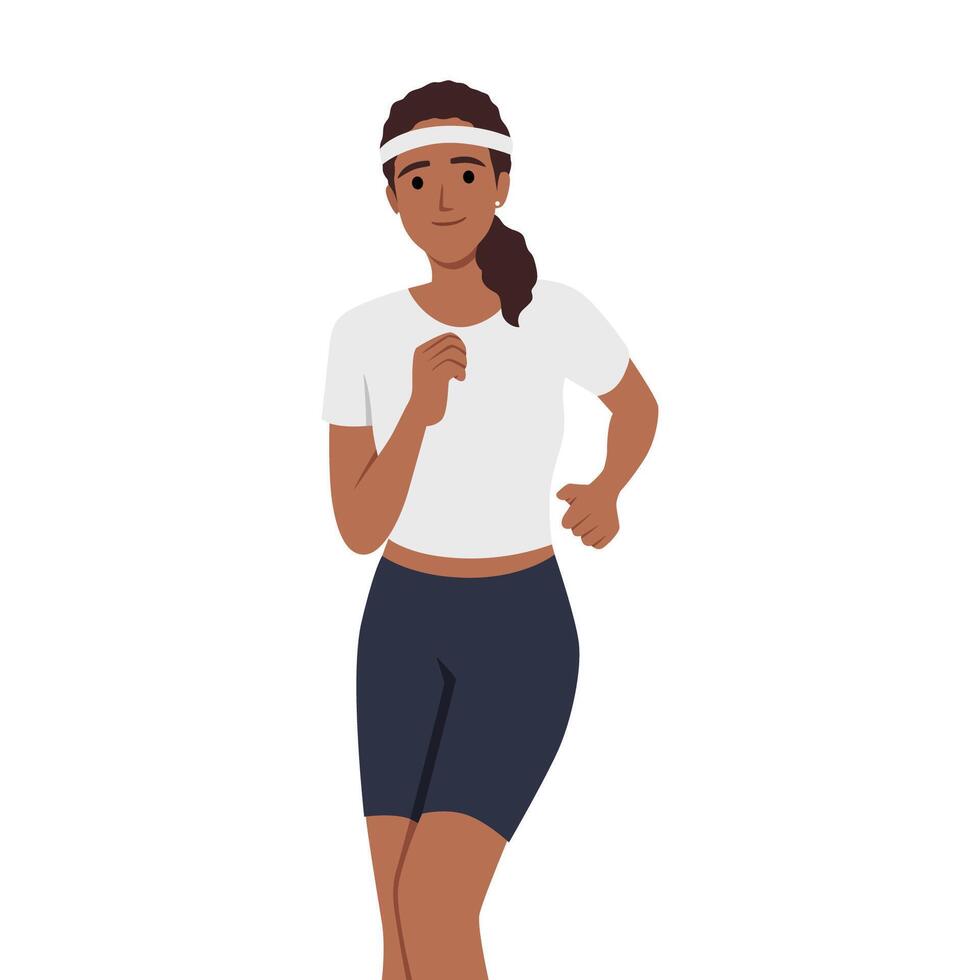 Running Woman, Female Athlete in Sports Uniform Running Marathon, Training, Jogging on vector