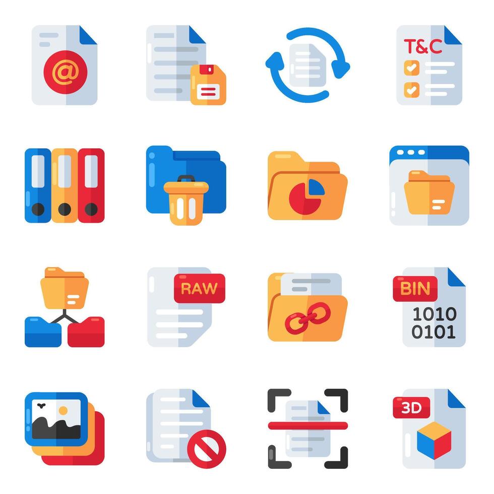 Set of Doc Flat Icons vector