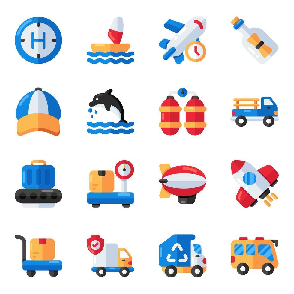 Set of Travel, Tour and Trip Flat IconsSet of Holidays and Trip Flat Icons vector