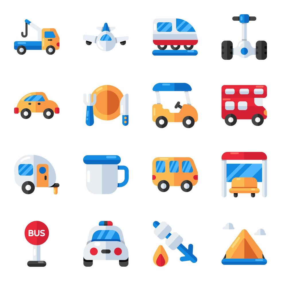 Set of Travel and Tour Flat IconsSet of Travel and Trip Flat Icons vector