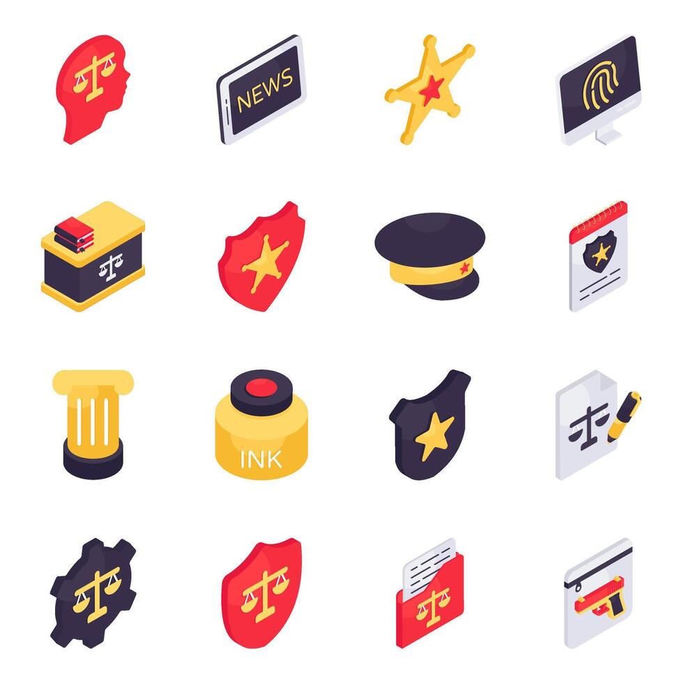 Set of Justice Isometric Icons vector