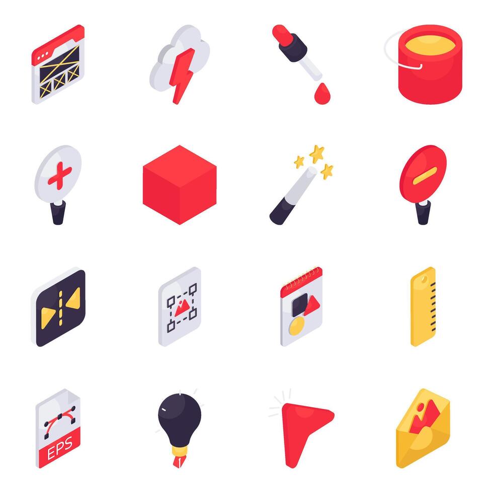 Set of Designing Equipment Isometric Icons vector