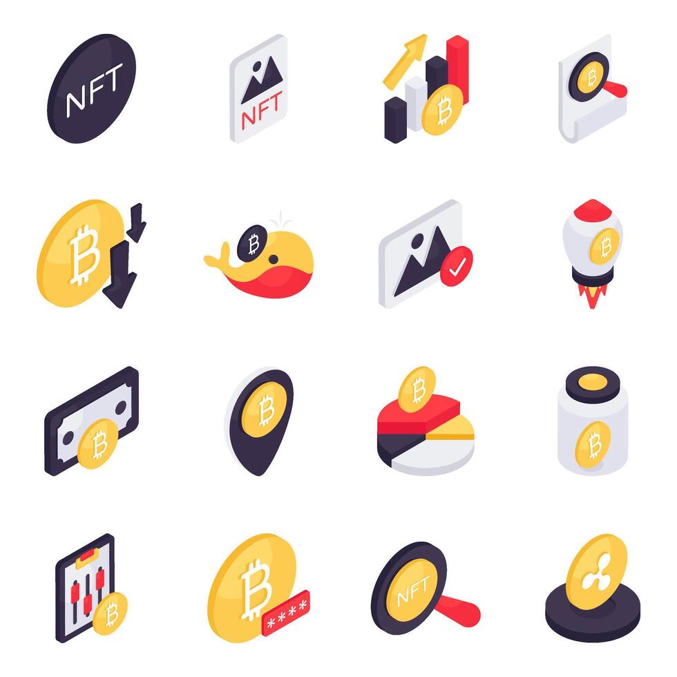 Set of Cryptocurrency Isometric Icons vector