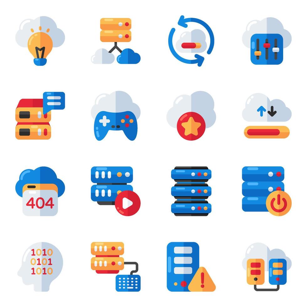Set of Cloud Technology Flat Icons vector