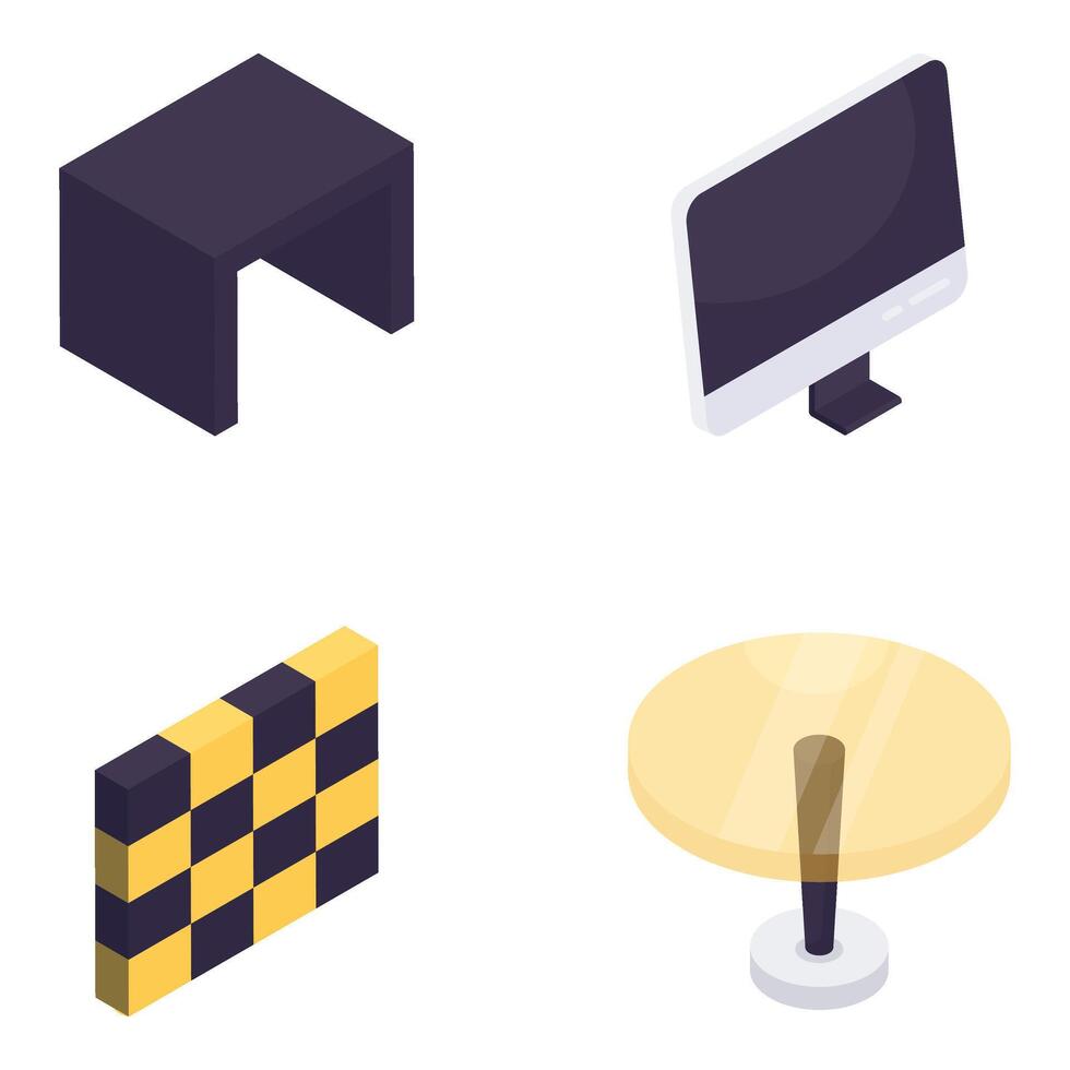 Set of Interior and Furnishing Isometric Icons vector