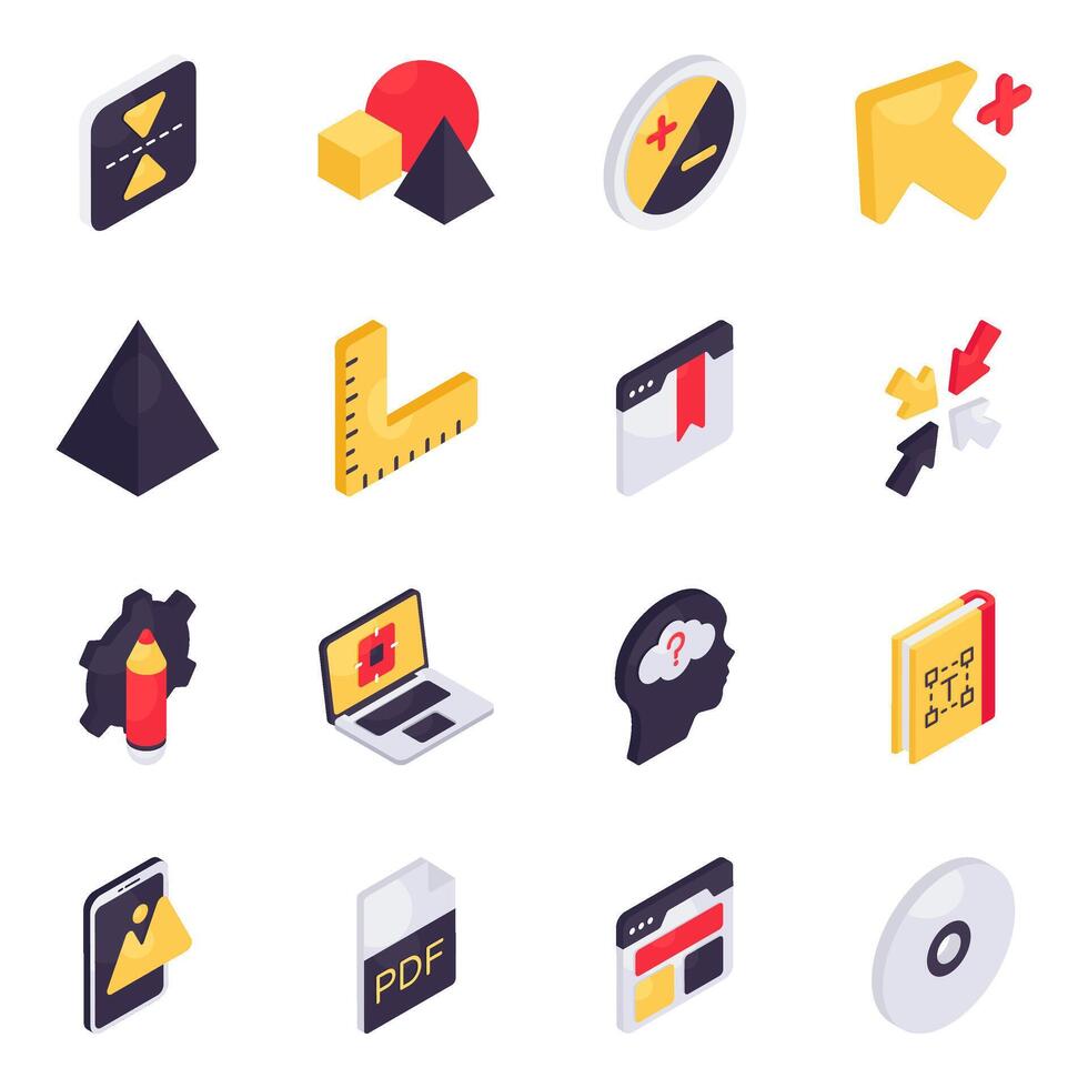 Set of Designing and Art Tools Isometric Icons vector