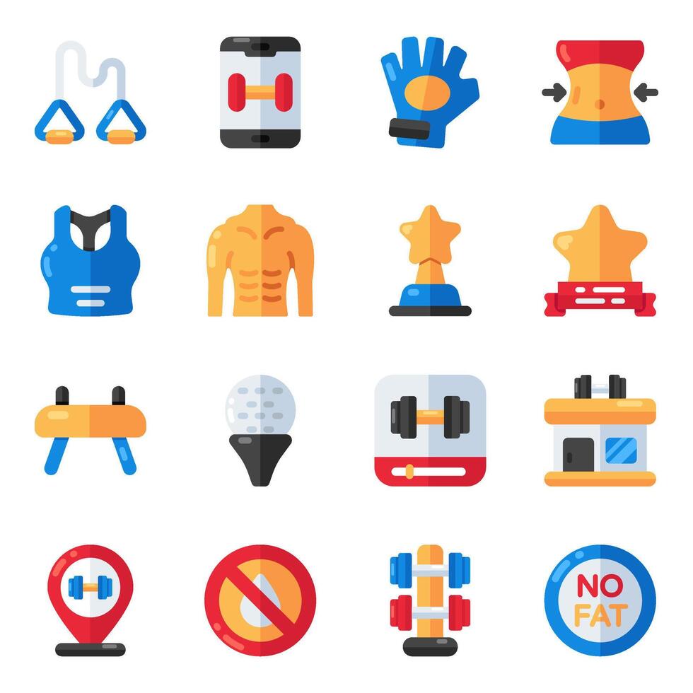 Set of Sports and fitness Flat Icons vector