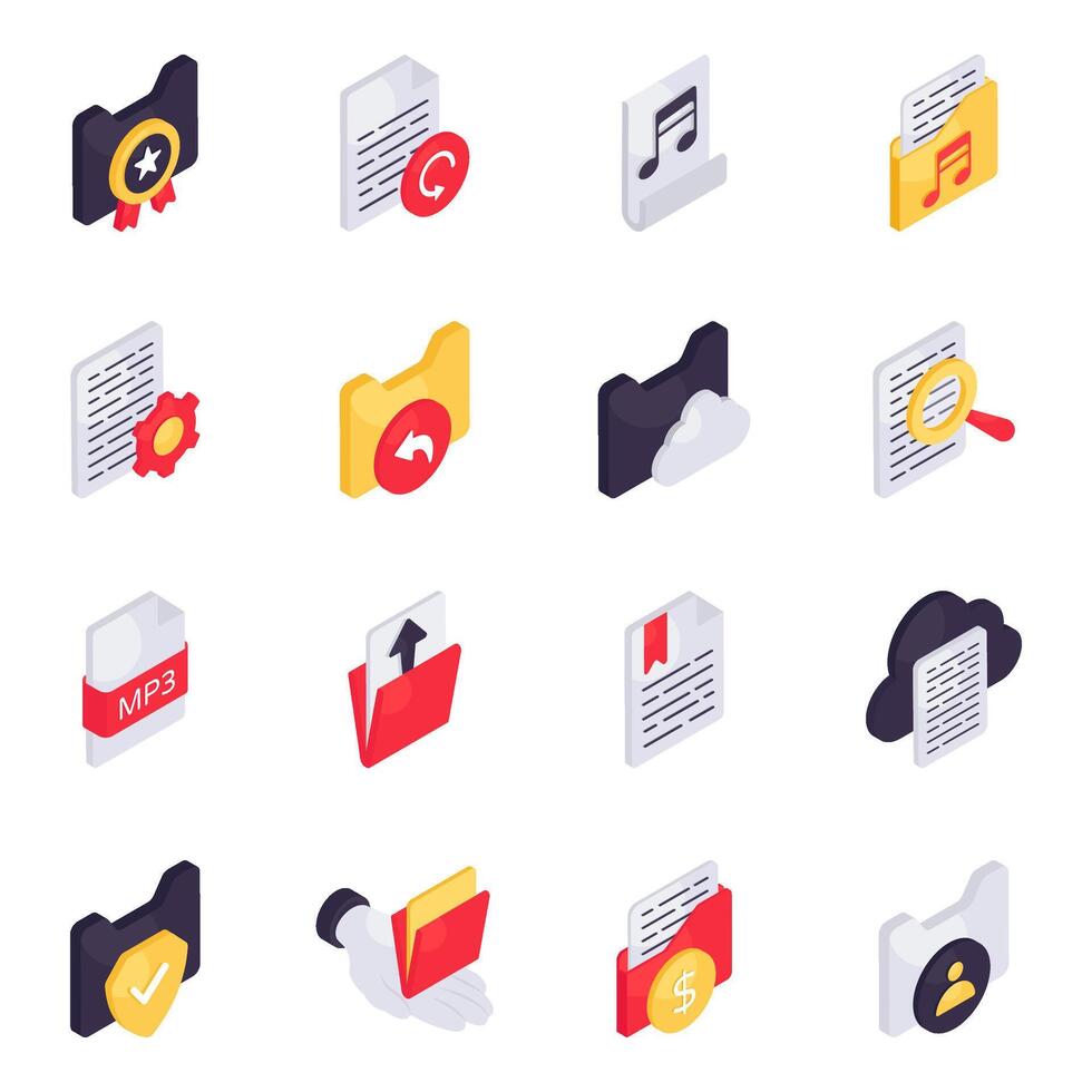 Set of Folders Isometric Icons vector