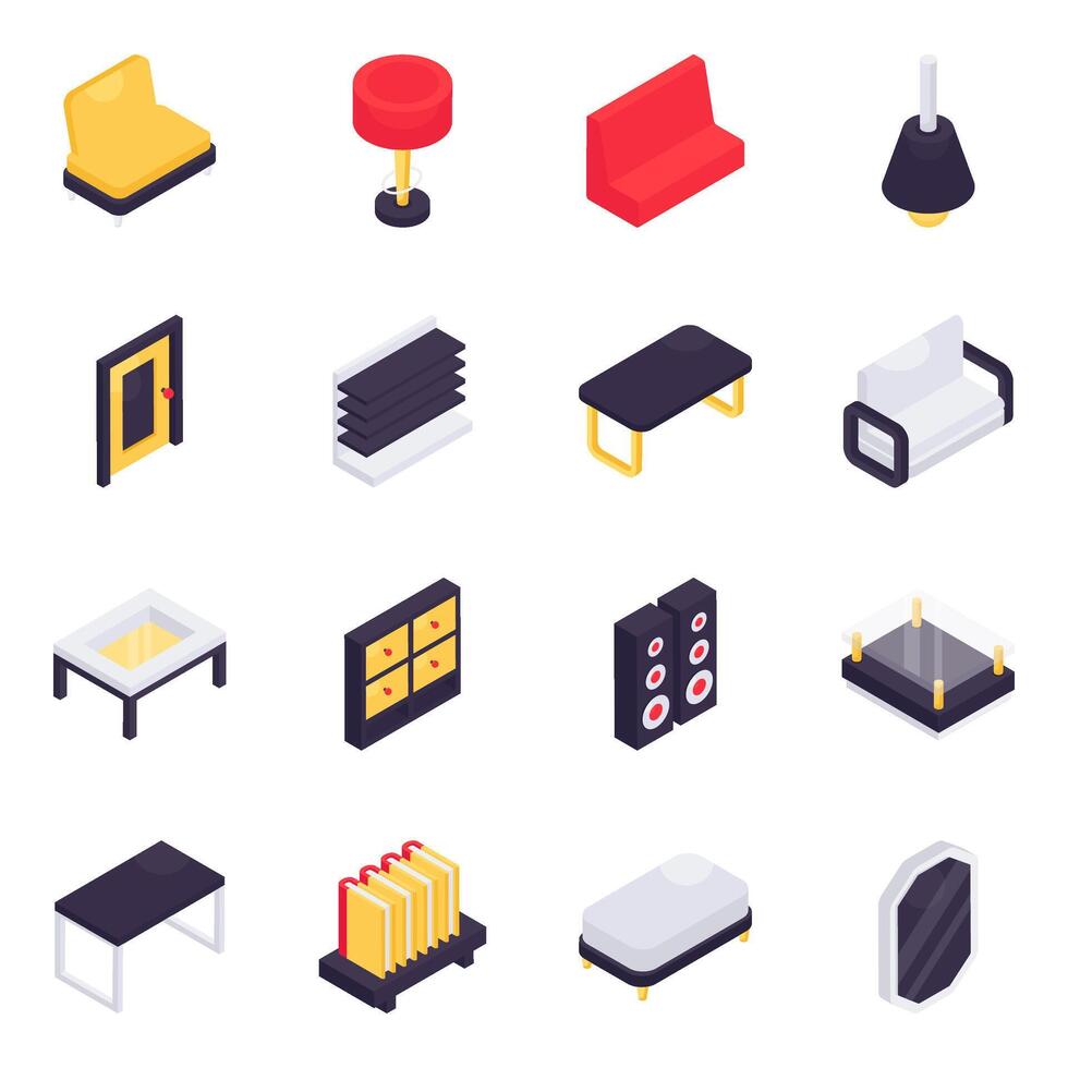 Set of House Fittings Isometric Icons vector