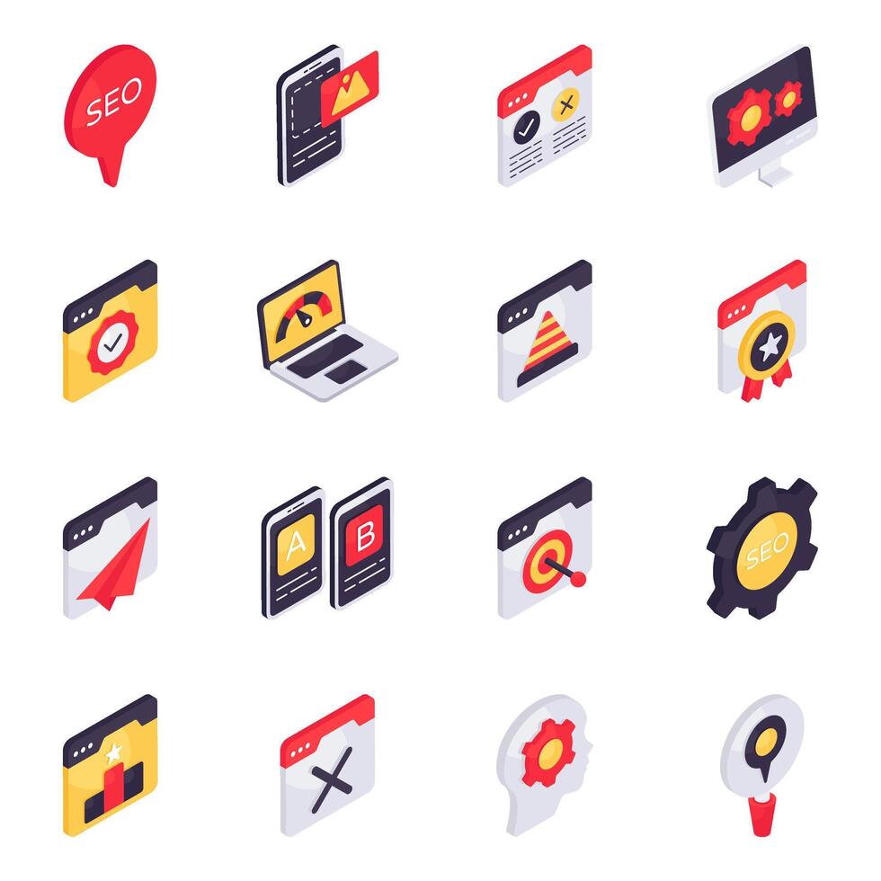 conjunto de iconos isométricos web vector