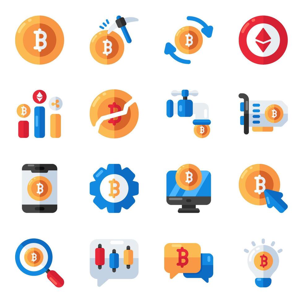 Set of Bitcoin Flat Icons vector