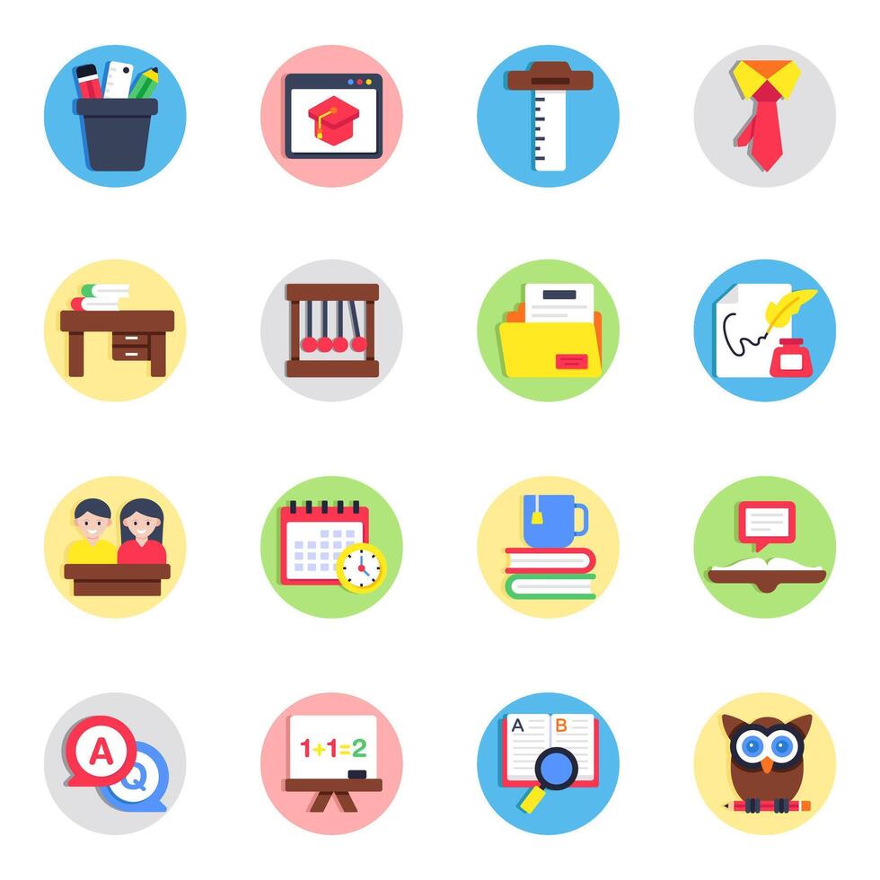 Set of Education and Study Flat Icons vector
