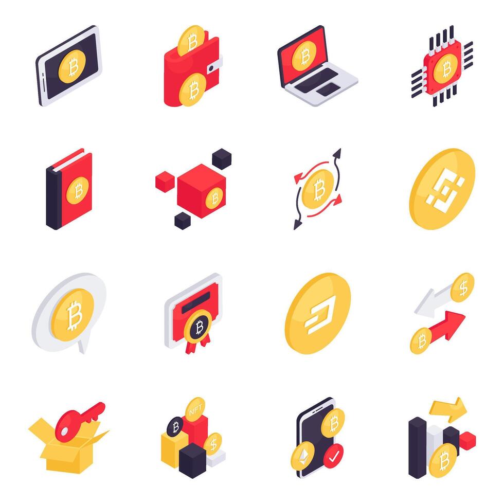 Set of Btc Isometric Icons vector