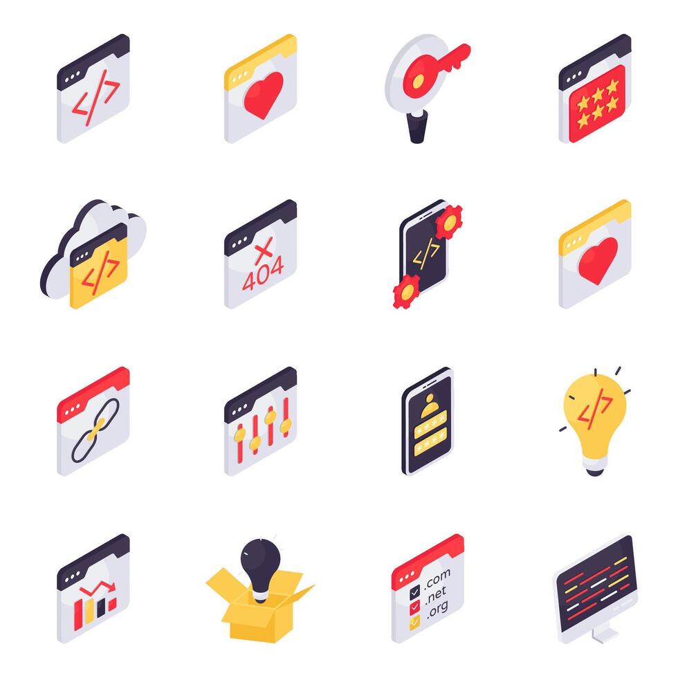 Set of Programming Isometric Icons vector