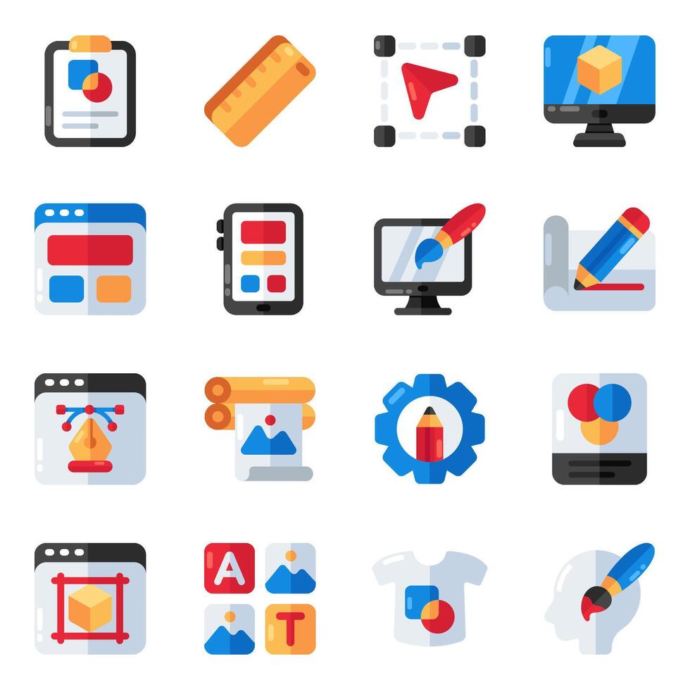 Set of Designing Tools Flat Icons vector