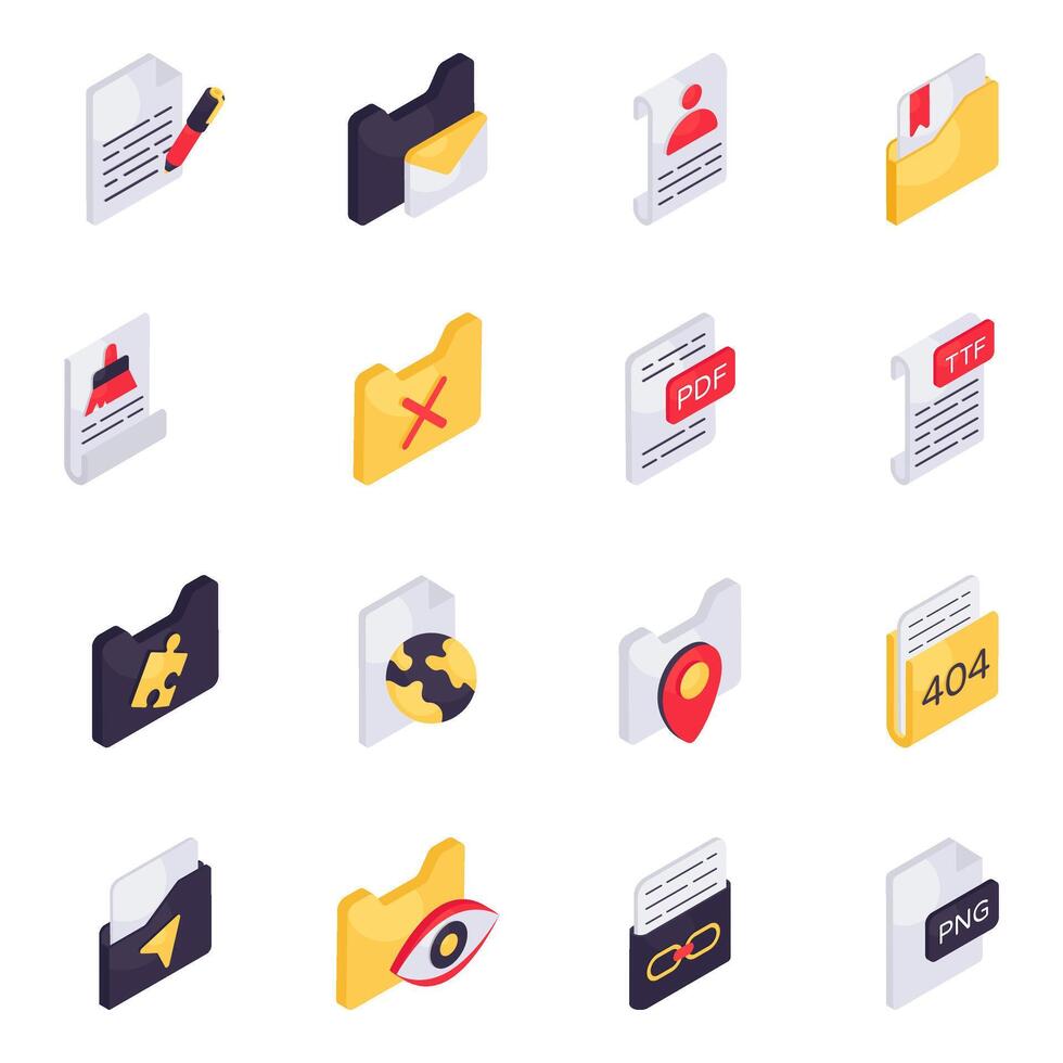 Set of Folders Isometric Icons vector