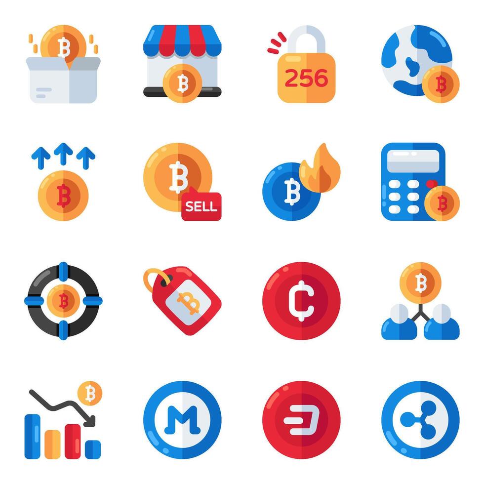 Set of Cryptocurrency Flat Icons vector