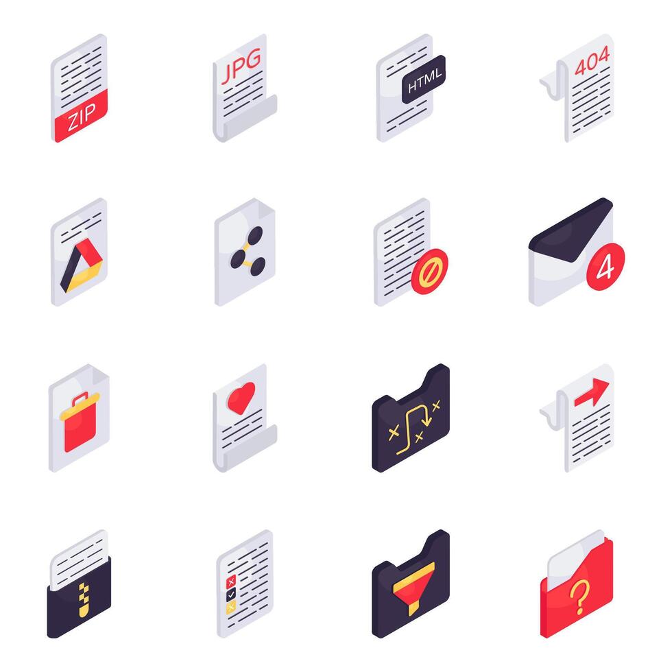 Set of Folders Isometric Icons vector