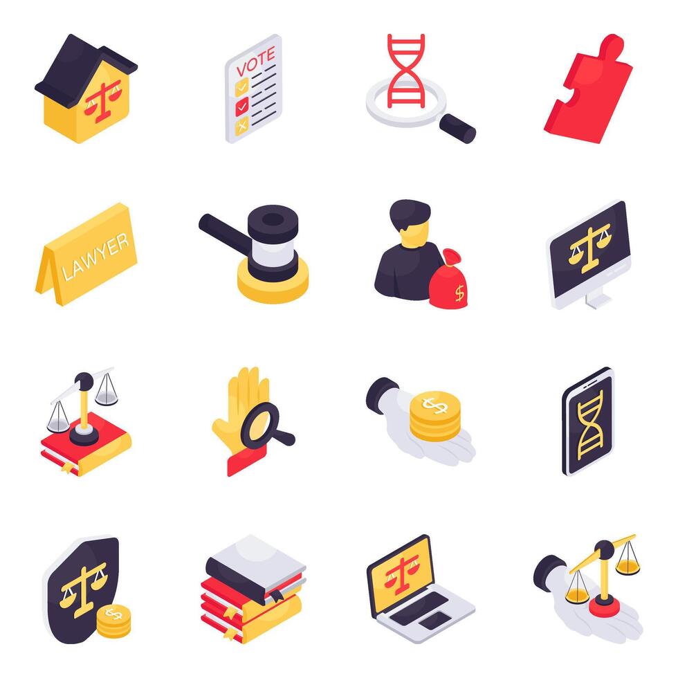 Set of Law and Justice Isometric Icons vector