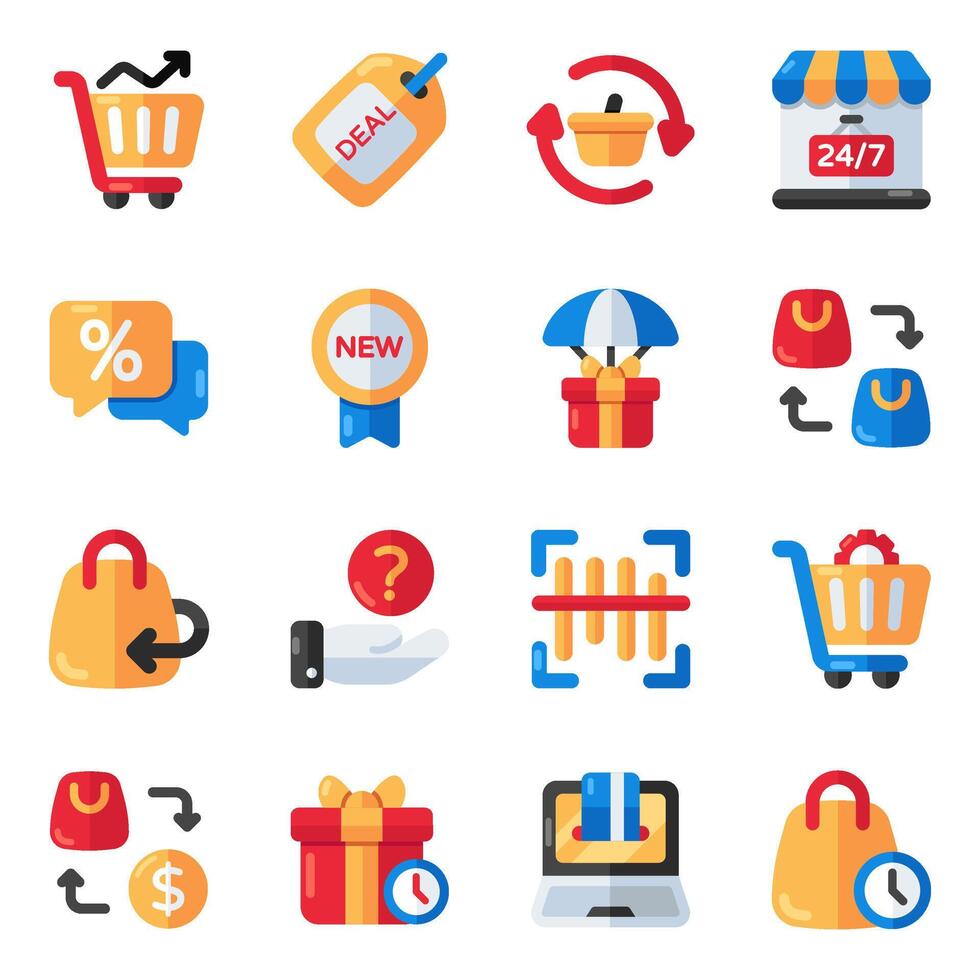 Set of Shopping and Commerce Flat Icons vector