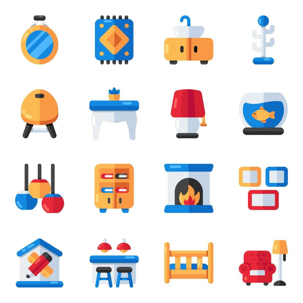 Set of Household Accessories Flat Icons vector