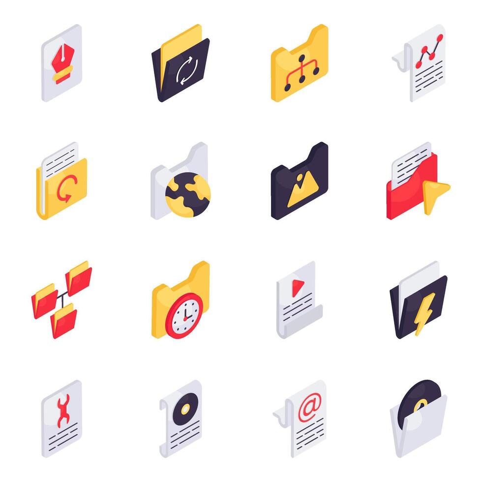 Set of Folders Isometric Icons vector