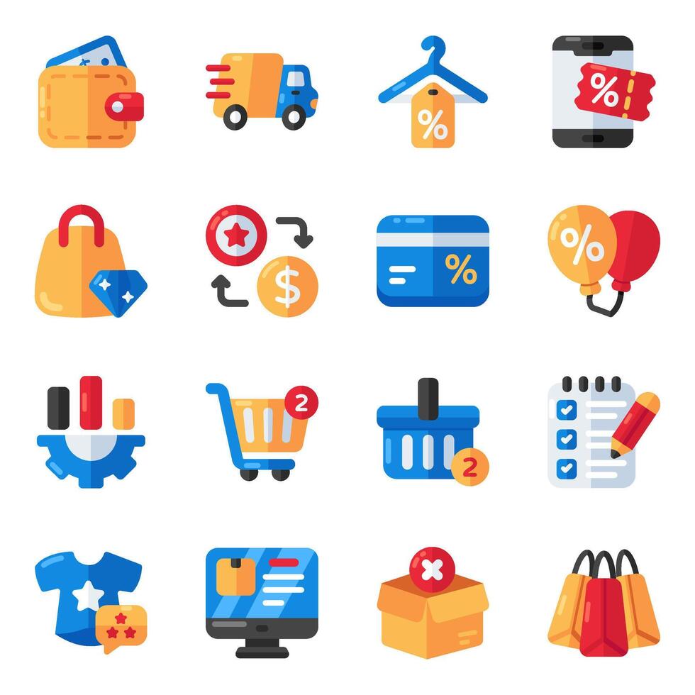 Set of Shopping and Purchase Flat Icons vector