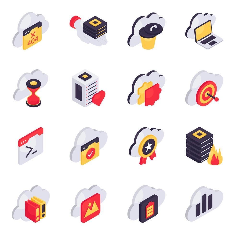 Set of Cloud and Database Isometric Icons vector
