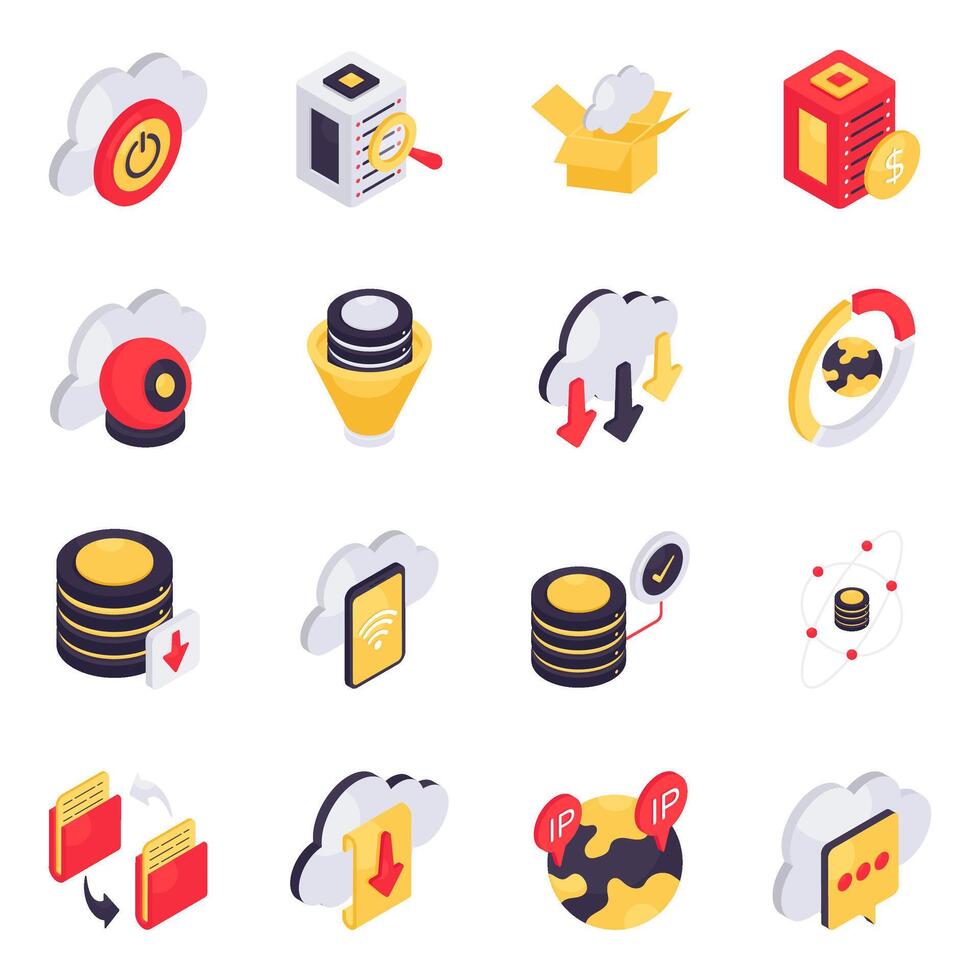 Set of Cloud Computing Isometric Icons vector