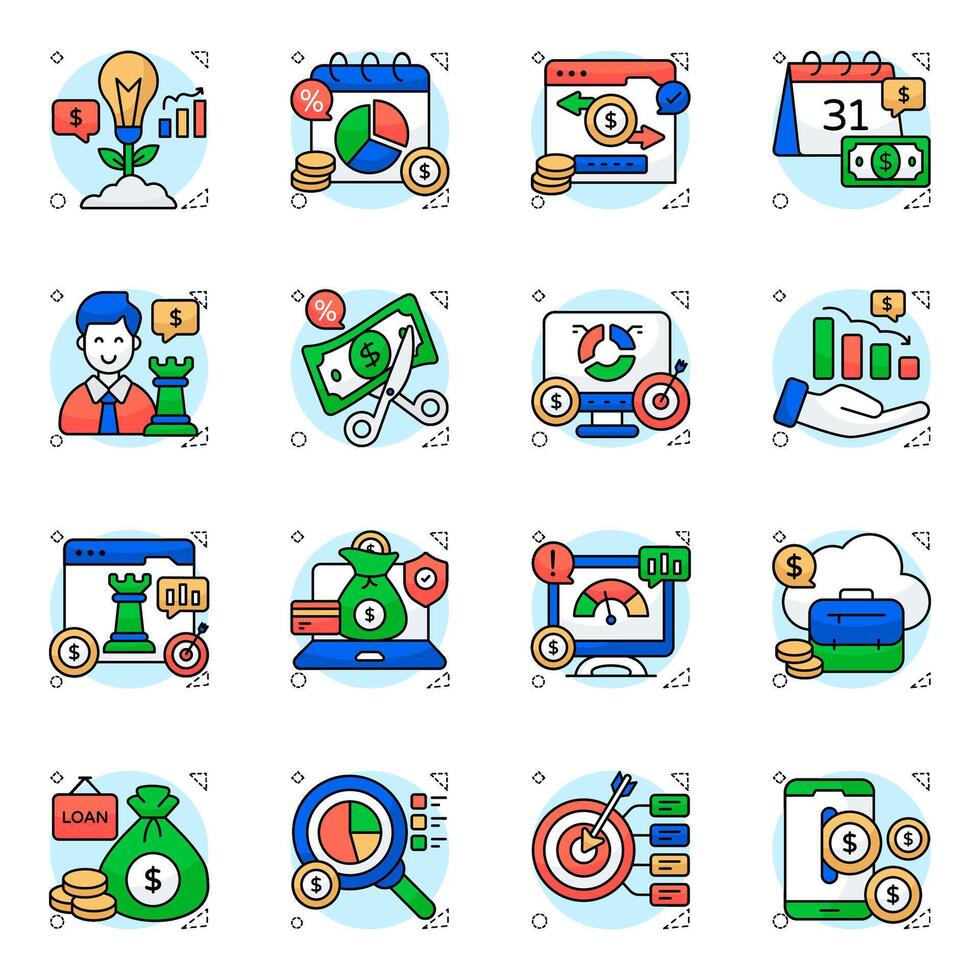 Set of Business and Analytics Flat Icons vector