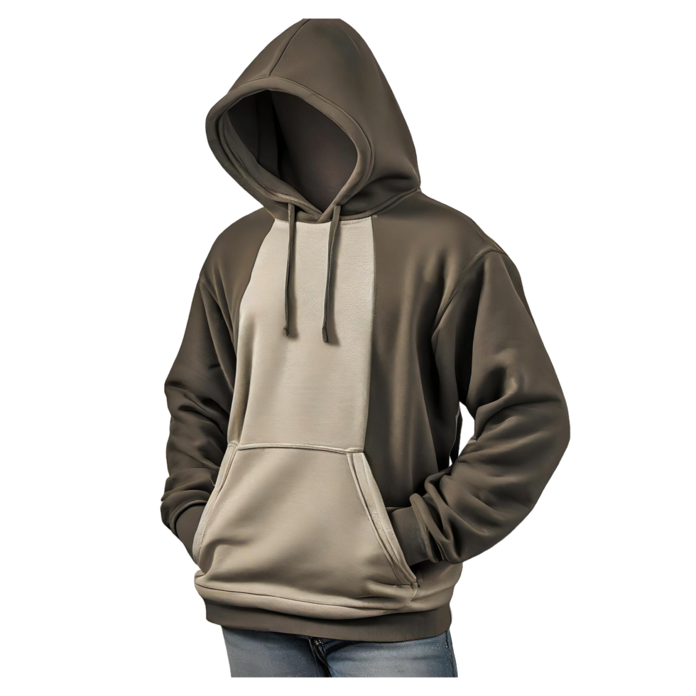 Realistic hoodie or hoody for man. Men sweatshirt with long sleeves and drawstring, muff or kangaroo pocket. Mockup of male jacket or sweater with hood. Front and back of sport or urban uniform png