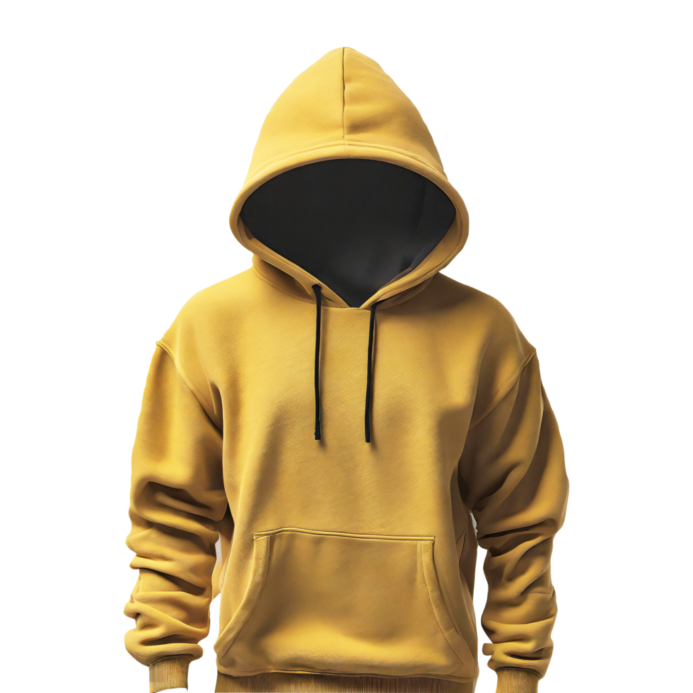 Realistic hoodie or hoody for man. Men sweatshirt with long sleeves and drawstring, muff or kangaroo pocket. Mockup of male jacket or sweater with hood. Front and back of sport or urban uniform png